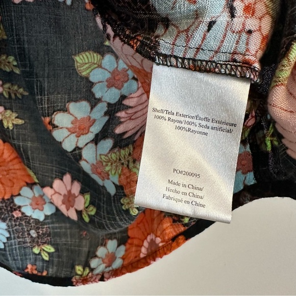 ModCloth | Black Colorful Floral Tie Neck Short Sleeved Blouse Size Medium - Picture 5 of 5